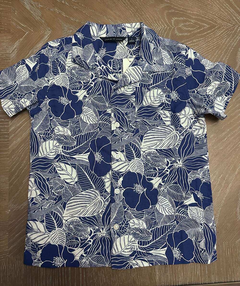Janie and Jack Boys' Tropical Bloom Linen-Blend Button Up Shirt